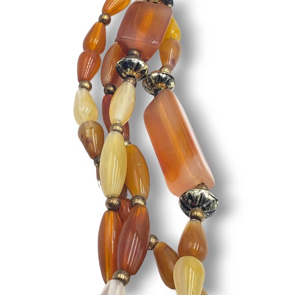 Multi Strand Beaded Long Necklace Root Beer Milky Honey - Picture 6 of 8